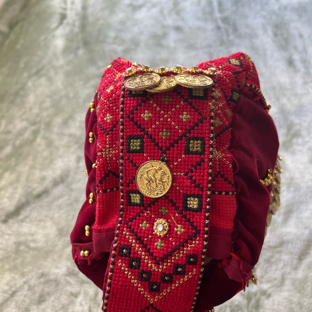 Traditional Red Embroidered Coin Accent Headpiece - Picture 3 of 4